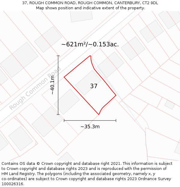 37, ROUGH COMMON ROAD, ROUGH COMMON, CANTERBURY, CT2 9DL: Plot and title map