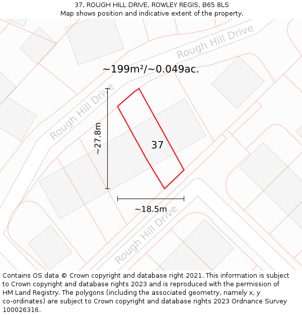 37, ROUGH HILL DRIVE, ROWLEY REGIS, B65 8LS: Plot and title map