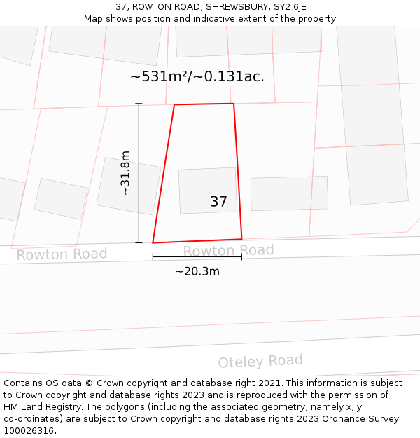 37, ROWTON ROAD, SHREWSBURY, SY2 6JE: Plot and title map