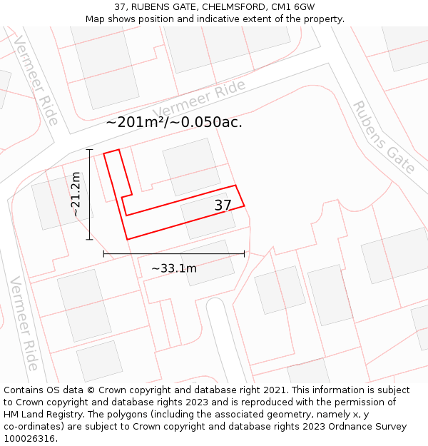 37, RUBENS GATE, CHELMSFORD, CM1 6GW: Plot and title map