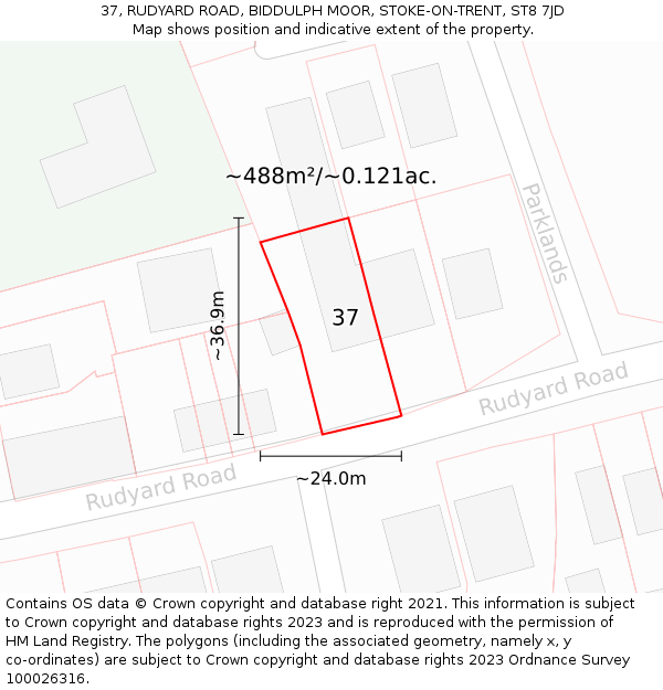 37, RUDYARD ROAD, BIDDULPH MOOR, STOKE-ON-TRENT, ST8 7JD: Plot and title map