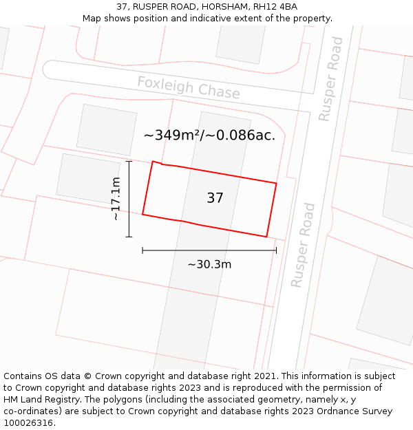 37, RUSPER ROAD, HORSHAM, RH12 4BA: Plot and title map