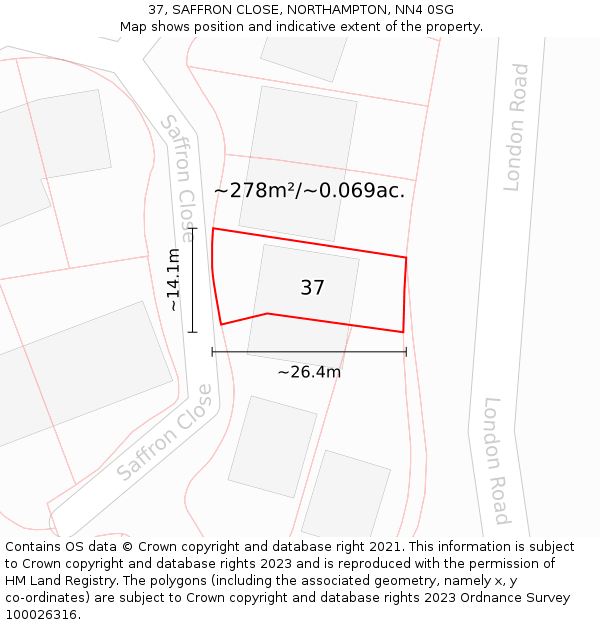 37, SAFFRON CLOSE, NORTHAMPTON, NN4 0SG: Plot and title map