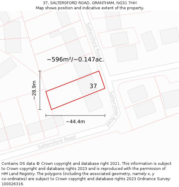 37, SALTERSFORD ROAD, GRANTHAM, NG31 7HH: Plot and title map