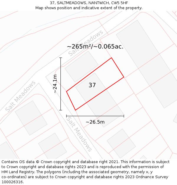 37, SALTMEADOWS, NANTWICH, CW5 5HF: Plot and title map