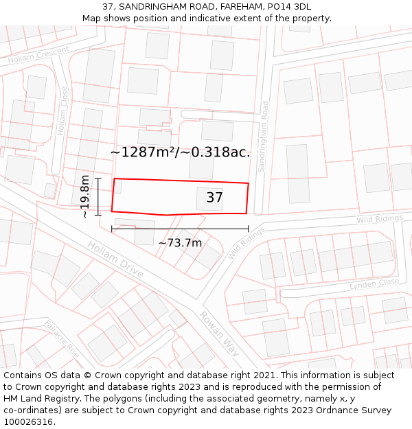 37, SANDRINGHAM ROAD, FAREHAM, PO14 3DL: Plot and title map