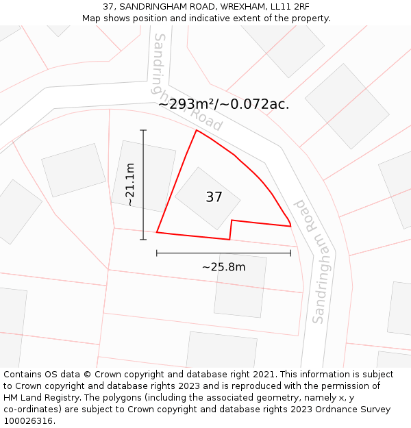 37, SANDRINGHAM ROAD, WREXHAM, LL11 2RF: Plot and title map