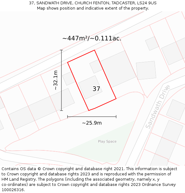 37, SANDWATH DRIVE, CHURCH FENTON, TADCASTER, LS24 9US: Plot and title map