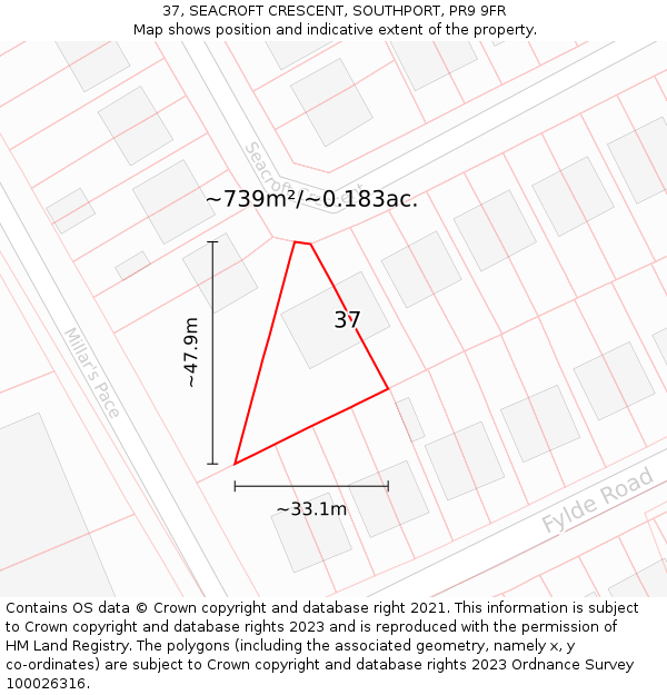37, SEACROFT CRESCENT, SOUTHPORT, PR9 9FR: Plot and title map