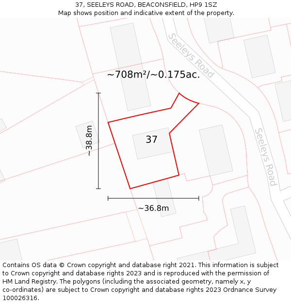 37, SEELEYS ROAD, BEACONSFIELD, HP9 1SZ: Plot and title map