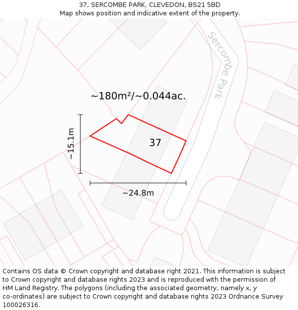 37, SERCOMBE PARK, CLEVEDON, BS21 5BD: Plot and title map