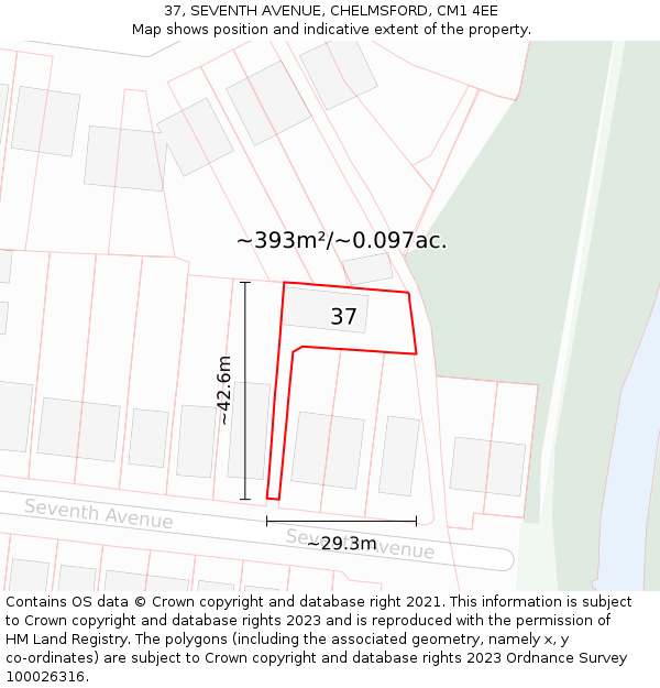 37, SEVENTH AVENUE, CHELMSFORD, CM1 4EE: Plot and title map