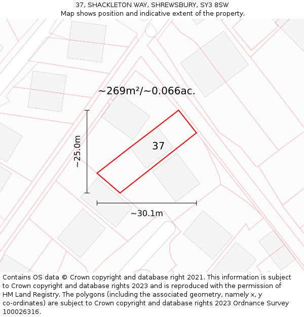 37, SHACKLETON WAY, SHREWSBURY, SY3 8SW: Plot and title map