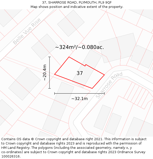 37, SHARROSE ROAD, PLYMOUTH, PL9 9QF: Plot and title map