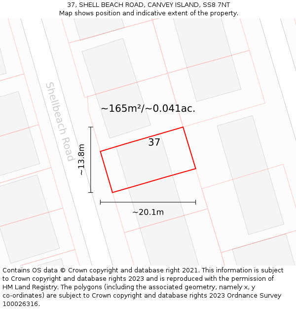 37, SHELL BEACH ROAD, CANVEY ISLAND, SS8 7NT: Plot and title map