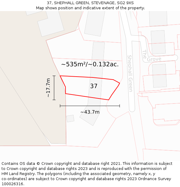 37, SHEPHALL GREEN, STEVENAGE, SG2 9XS: Plot and title map