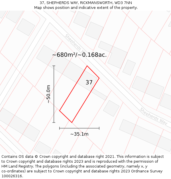 37, SHEPHERDS WAY, RICKMANSWORTH, WD3 7NN: Plot and title map