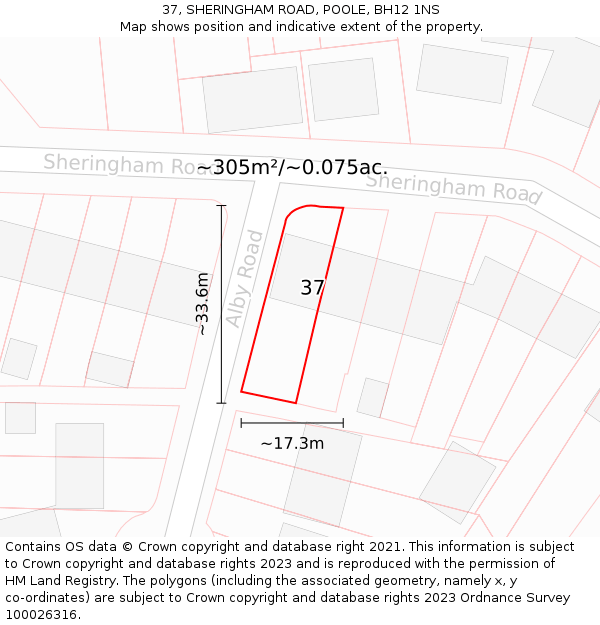 37, SHERINGHAM ROAD, POOLE, BH12 1NS: Plot and title map