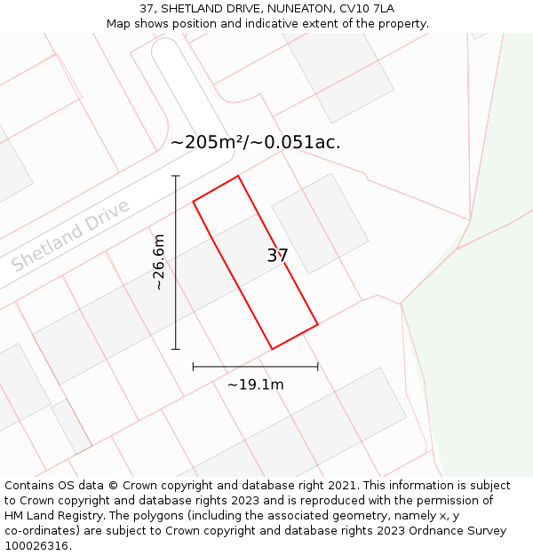 37, SHETLAND DRIVE, NUNEATON, CV10 7LA: Plot and title map