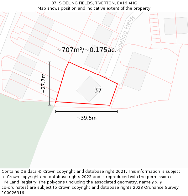 37, SIDELING FIELDS, TIVERTON, EX16 4HG: Plot and title map