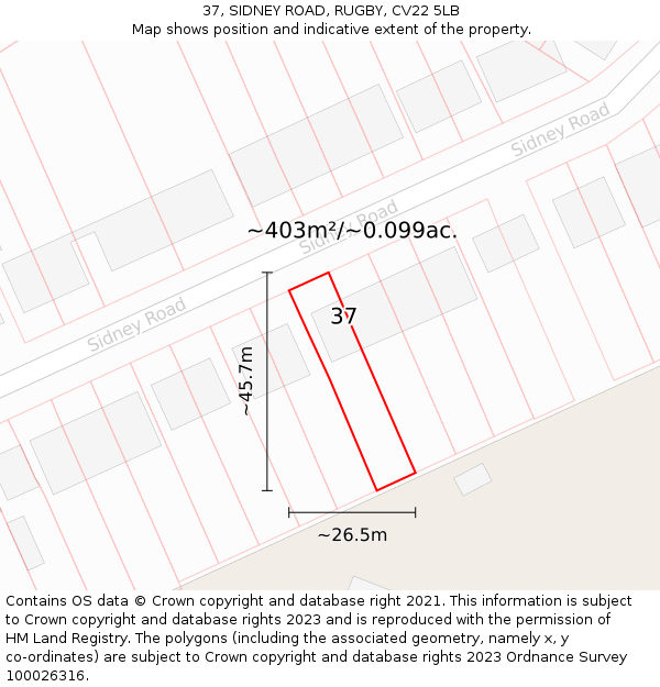 37, SIDNEY ROAD, RUGBY, CV22 5LB: Plot and title map