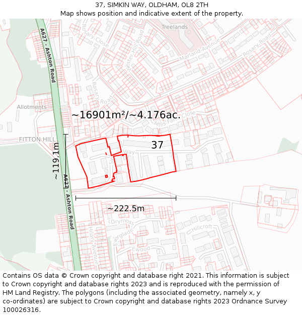 37, SIMKIN WAY, OLDHAM, OL8 2TH: Plot and title map