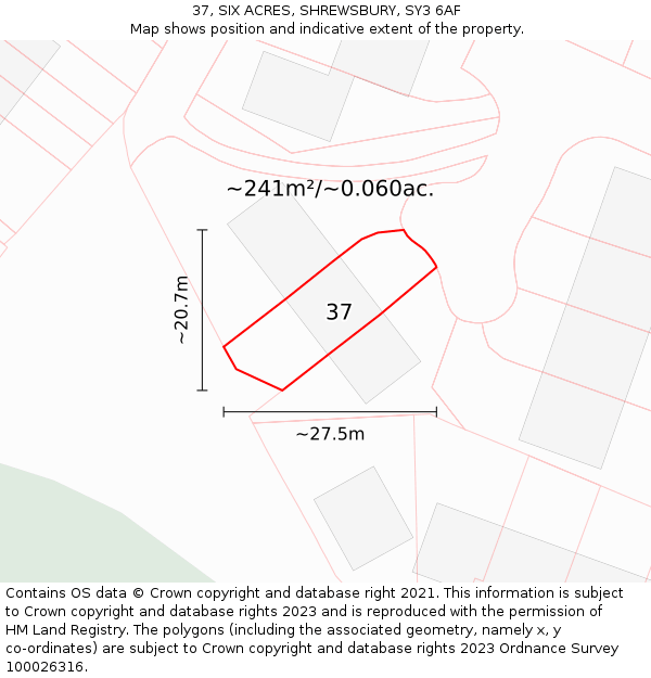 37, SIX ACRES, SHREWSBURY, SY3 6AF: Plot and title map