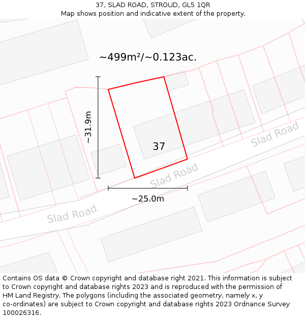 37, SLAD ROAD, STROUD, GL5 1QR: Plot and title map