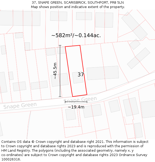 37, SNAPE GREEN, SCARISBRICK, SOUTHPORT, PR8 5LN: Plot and title map