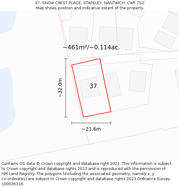 37, SNOW CREST PLACE, STAPELEY, NANTWICH, CW5 7SZ: Plot and title map