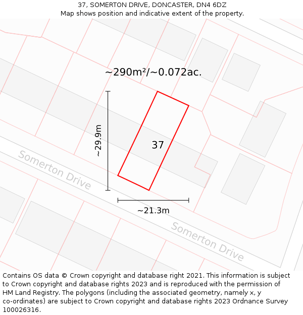 37, SOMERTON DRIVE, DONCASTER, DN4 6DZ: Plot and title map