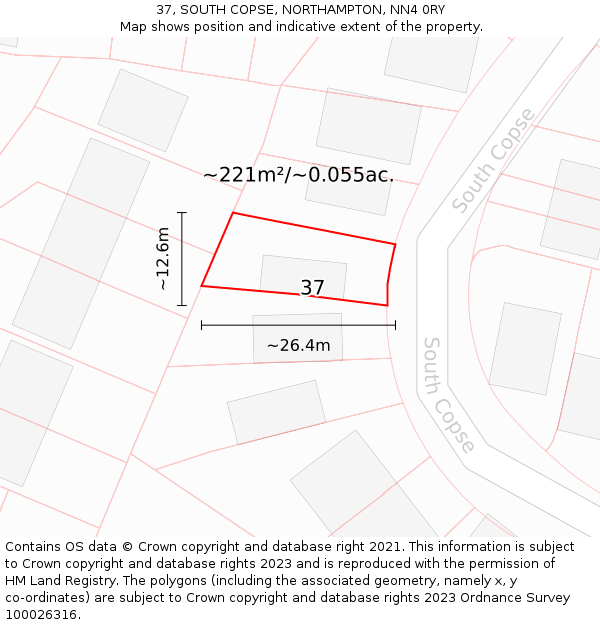 37, SOUTH COPSE, NORTHAMPTON, NN4 0RY: Plot and title map