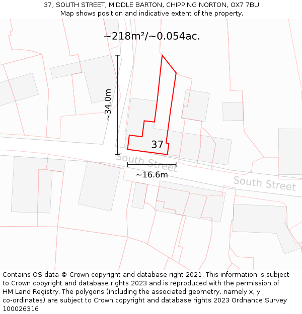 37, SOUTH STREET, MIDDLE BARTON, CHIPPING NORTON, OX7 7BU: Plot and title map