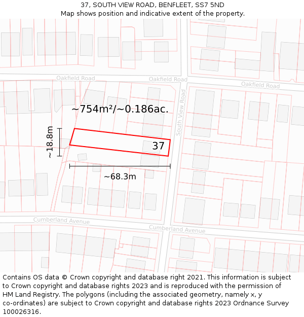 37, SOUTH VIEW ROAD, BENFLEET, SS7 5ND: Plot and title map