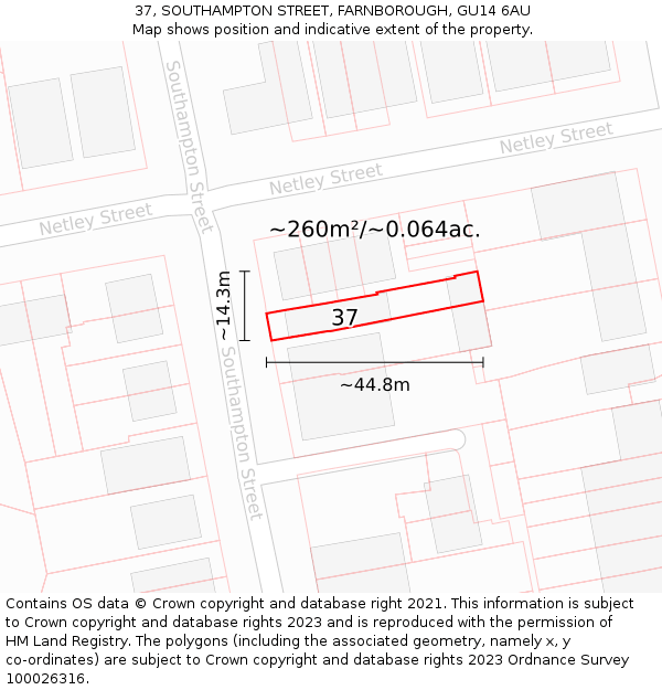 37, SOUTHAMPTON STREET, FARNBOROUGH, GU14 6AU: Plot and title map