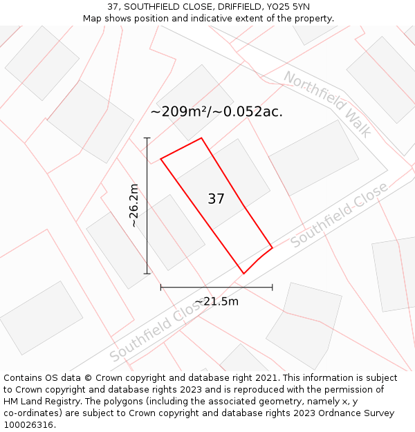 37, SOUTHFIELD CLOSE, DRIFFIELD, YO25 5YN: Plot and title map