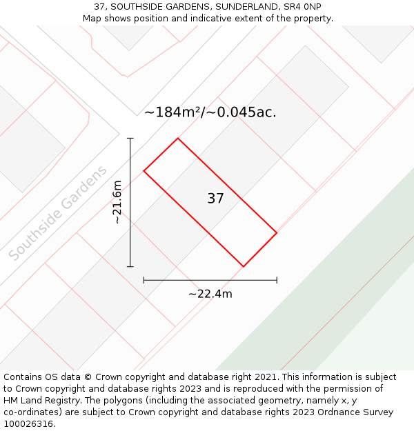 37, SOUTHSIDE GARDENS, SUNDERLAND, SR4 0NP: Plot and title map