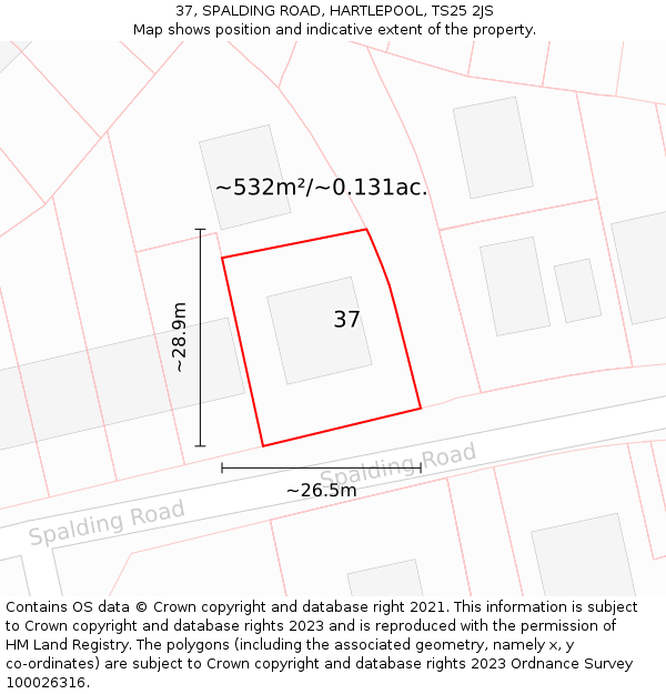 37, SPALDING ROAD, HARTLEPOOL, TS25 2JS: Plot and title map