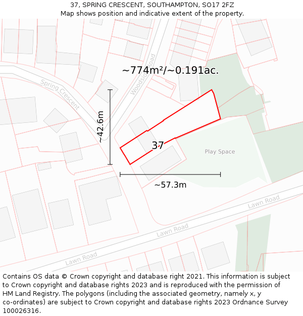 37, SPRING CRESCENT, SOUTHAMPTON, SO17 2FZ: Plot and title map