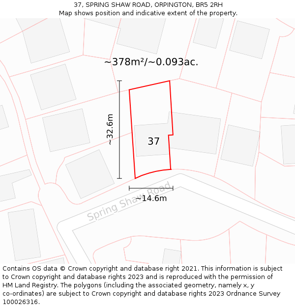 37, SPRING SHAW ROAD, ORPINGTON, BR5 2RH: Plot and title map