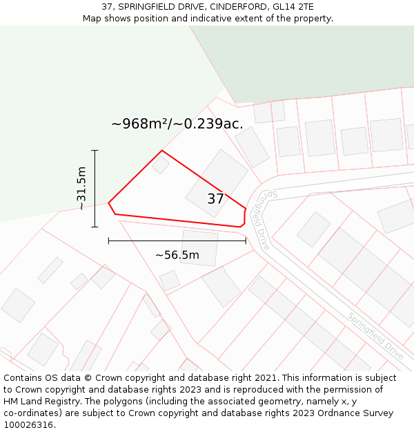 37, SPRINGFIELD DRIVE, CINDERFORD, GL14 2TE: Plot and title map