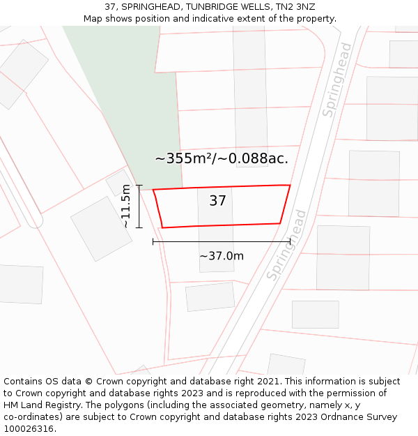 37, SPRINGHEAD, TUNBRIDGE WELLS, TN2 3NZ: Plot and title map