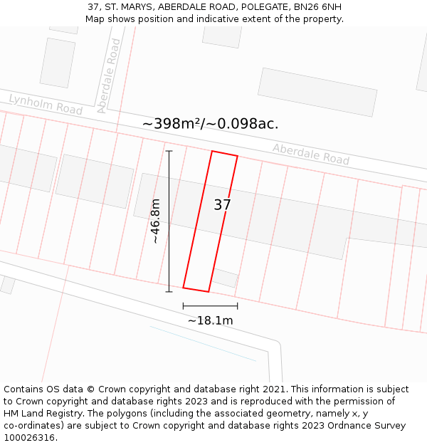 37, ST. MARYS, ABERDALE ROAD, POLEGATE, BN26 6NH: Plot and title map