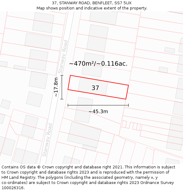 37, STANWAY ROAD, BENFLEET, SS7 5UX: Plot and title map