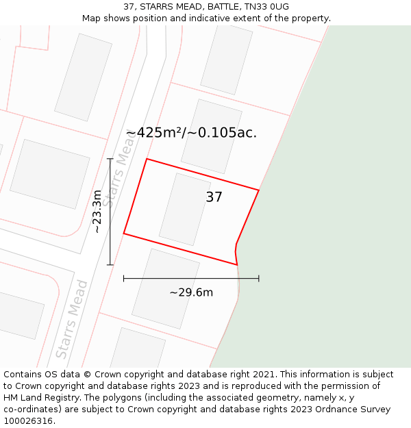 37, STARRS MEAD, BATTLE, TN33 0UG: Plot and title map