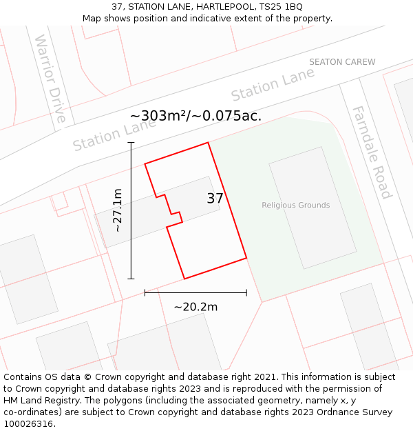 37, STATION LANE, HARTLEPOOL, TS25 1BQ: Plot and title map