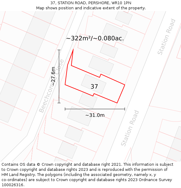 37, STATION ROAD, PERSHORE, WR10 1PN: Plot and title map