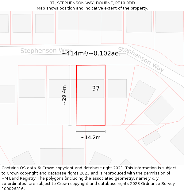 37, STEPHENSON WAY, BOURNE, PE10 9DD: Plot and title map