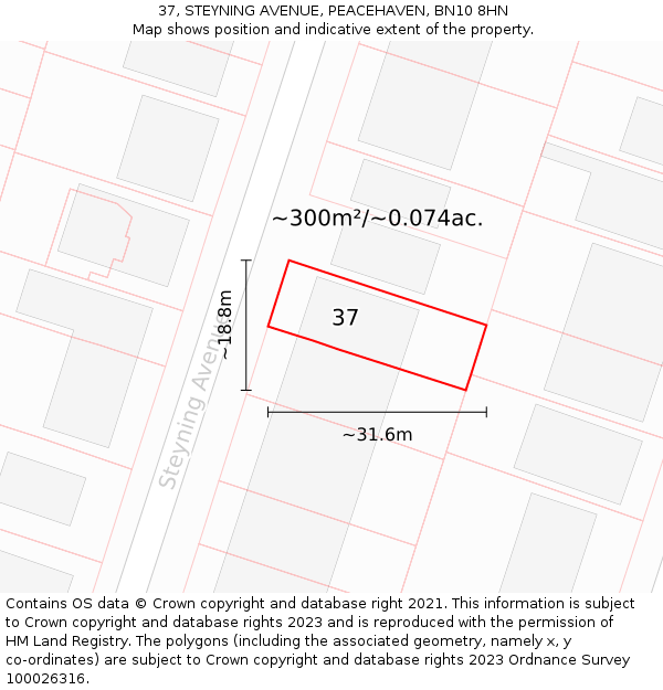 37, STEYNING AVENUE, PEACEHAVEN, BN10 8HN: Plot and title map