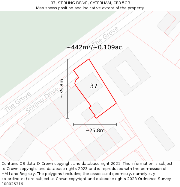 37, STIRLING DRIVE, CATERHAM, CR3 5GB: Plot and title map